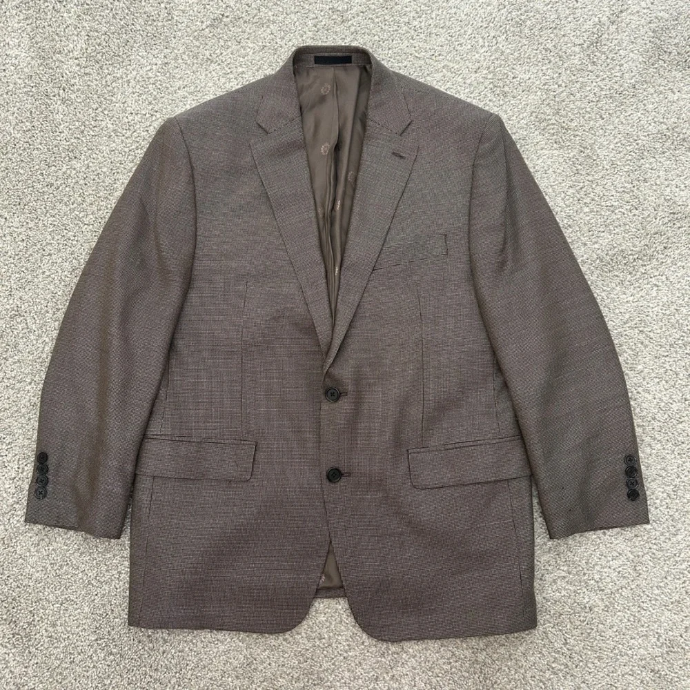 Lauren‎ Ralph Lauren Blazer 42R Brown Silk Wool Houndstooth Sport Coat